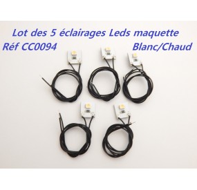 CC0094 LOT 5 LEDS CABLEES BLANC CHAUD 12 VOLTS POUR MAQUETTE HO OU O