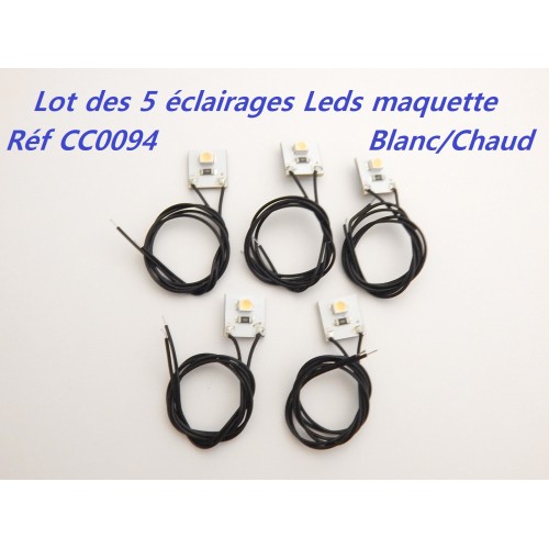 CC0094 LOT 5 LEDS CABLEES BLANC CHAUD 12 VOLTS POUR MAQUETTE HO OU O