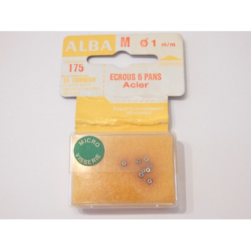 R 17592 BOITE D'ECROUS 1 mm 6 PANS EN LAITON MARQUE ALBA HO