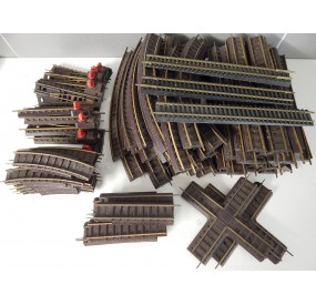 JOUEF LOT ANCIEN RAILS LAITON DROITE COURBES AIGUILLAGES AVEC BALASTE HO