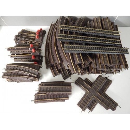 JOUEF LOT ANCIEN RAILS LAITON DROITE COURBES AIGUILLAGES AVEC BALASTE HO