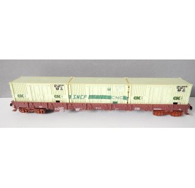 JOUEF WAGON PLAT LONG A BOGIES 3 CONTENEUR SNCF HO BON ETAT SANS BOITE