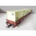 JOUEF WAGON PLAT LONG A BOGIES 3 CONTENEUR SNCF HO BON ETAT SANS BOITE