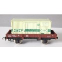 JOUEF WAGON PLAT A ESSIEUX MARRON CONTAINER SNCF CNC HO SANS BOITE