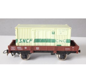 JOUEF WAGON PLAT A ESSIEUX MARRON CONTAINER SNCF CNC HO SANS BOITE