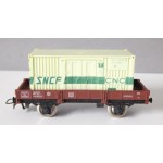 JOUEF WAGON PLAT A ESSIEUX MARRON CONTAINER SNCF CNC HO SANS BOITE