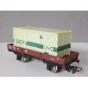 JOUEF WAGON PLAT A ESSIEUX MARRON CONTAINER SNCF CNC HO SANS BOITE