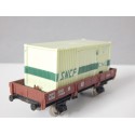 JOUEF WAGON PLAT A ESSIEUX MARRON CONTAINER SNCF CNC HO SANS BOITE