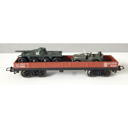 JOUEF WAGON PLAT TP A BOGIE + ENGINS MILITAIRE HO SANS BOITE