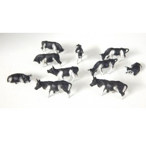 ANIMAUX LOT DE 10 VACHES BLANCHE ET NOIR HO RESEAUX JOUEF