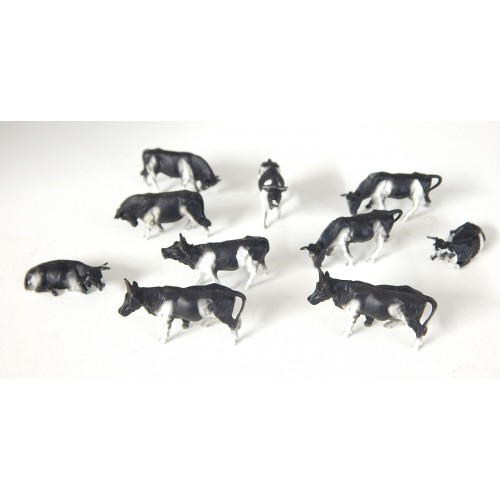ANIMAUX LOT DE 10 VACHES BLANCHE ET NOIR HO RESEAUX JOUEF