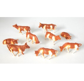 ANIMAUX LOT DE 10 VACHES MARRON ET BLANCHE HO RESEAUX JOUEF