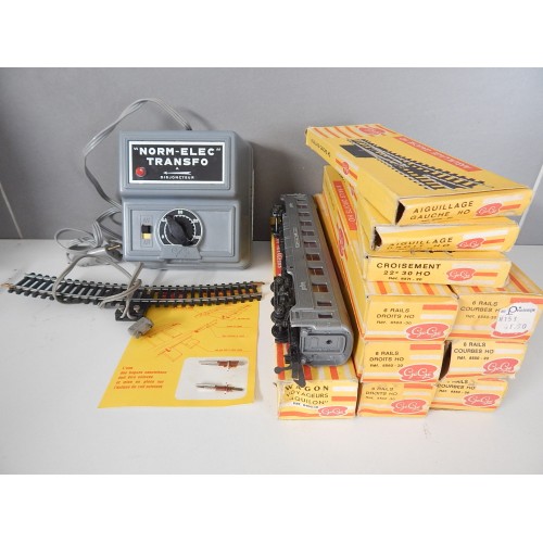 18002- GEGE SUPERBE LOT TRANSFO RAILS + AIGUILLAGE WAGON ANCIEN HO