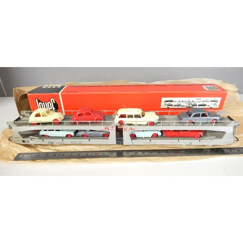Ref 6570 JOUEF WAGON STVA LONG ARTICULER AVEC VOITURES JOUEF HO EN BOITE ROUGE