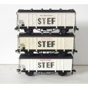 HORNBY LOTS DE 3 WAGONS COUVERT A ESSIEUX STEF FRIGORIFIQUE HO