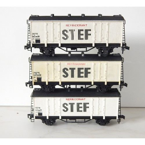 HORNBY LOTS DE 3 WAGONS COUVERT A ESSIEUX STEF FRIGORIFIQUE HO