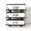 HORNBY LOTS DE 3 WAGONS COUVERT A ESSIEUX STEF FRIGORIFIQUE HO