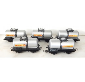 Réf 18161 LOT DE 5 WAGON CITERNE SHELL A ESSIEUX HORNBY SANS BOITE HO