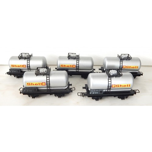 Réf 18161 LOT DE 5 WAGON CITERNE SHELL A ESSIEUX HORNBY SANS BOITE HO