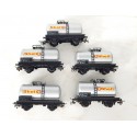 Réf 18161 LOT DE 5 WAGON CITERNE SHELL A ESSIEUX HORNBY SANS BOITE HO