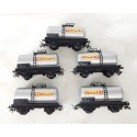 Réf 18161 LOT DE 5 WAGON CITERNE SHELL A ESSIEUX HORNBY SANS BOITE HO