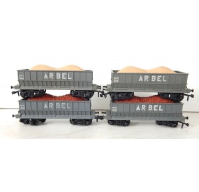 Réf 18162 LOT DE 4 WAGONS TREMIE A BOGIES HORNBY AVEC CHARGEMENT HO