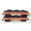 Réf 18163 LOT DE 2 WAGONS PLAT A BOGIES HORNBY AVEC CHARGEMENTS HO