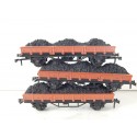 Réf 18164 LOT DE 3 WAGONS PLAT A ESSIEUX HORNBY AVEC CHARGEMENTS CHARBONS HO