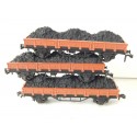 Réf 18164 LOT DE 3 WAGONS PLAT A ESSIEUX HORNBY AVEC CHARGEMENTS CHARBONS HO