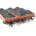 Réf 18164 LOT DE 3 WAGONS PLAT A ESSIEUX HORNBY AVEC CHARGEMENTS CHARBONS HO