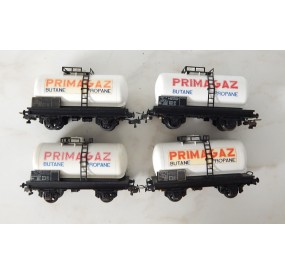 Réf 18165 LOT DE 4 WAGON CITERNE PRIMAGAZ A ESSIEUX HORNBY SANS BOITE HO