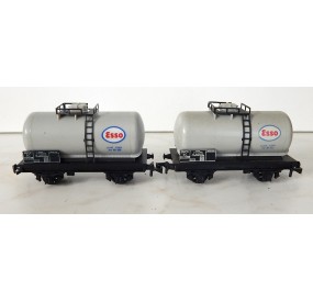Réf 18166 LOT DE 2 WAGONS CITERNES ESSO GRIS A ESSIEUX HORNBY SANS BOITE HO