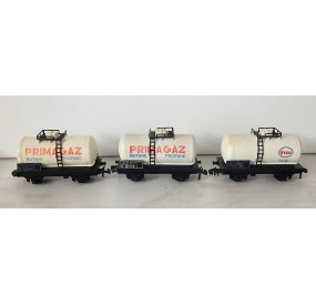 Réf 18167 LOT DE 3 WAGONS CITERNES PRIMAGAZ + ESSO A ESSIEUX HORNBY SANS BOITE HO