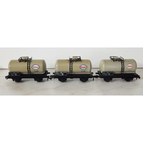 Réf 18168 LOT DE 3 WAGONS CITERNES GRISES ESSO A ESSIEUX HORNBY SANS BOITE HO
