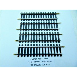 JOUEF 4 RAILS DEMI DROITE 15 TRAVERS 109 mm ACIER HO