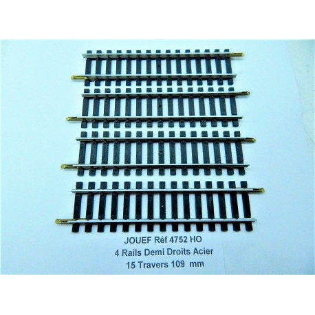 JOUEF 4 RAILS DEMI DROITE 15 TRAVERS 109 mm ACIER HO