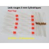 CC 2000 - 10 LEDS 3 MM ROUGE CYLINDRIQUE FLAT TOP DIFUSANT + 10 RESISTANCE