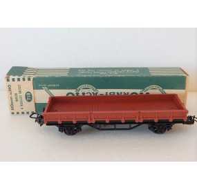 UN WAGON HORNBY PLAT A ESSIEUX RIDELLES BASSES EN BOITE VERTE - HO REF 718