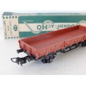 UN WAGON HORNBY PLAT A ESSIEUX RIDELLES BASSES EN BOITE VERTE - HO REF 718