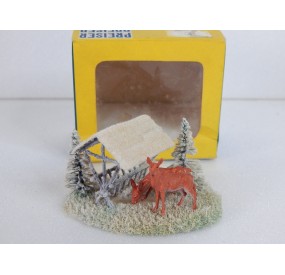 PREISER 962 MAQUETTE BOITE AVEC CHEVREUILS ET MANGEOIRE HO