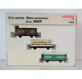 MARKLIN HAMO COFFRET WAGONS 50ème ANNIVERSAIRE SNCF REF 4488 SYTEME 3 RAILS HO