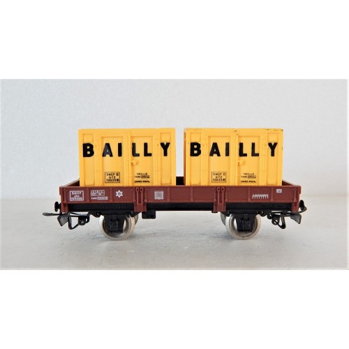 JOUEF WAGON PLAT A ESSIEUX 2 CONTAINERS BAILLY JAUNE HO SANS BOITE