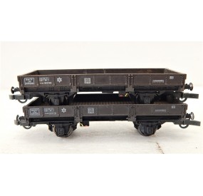 JOUEF DEUX WAGONS PLAT A ESSEIUX MARRON FONCE MODELISER HO EN BOITE CRISTAL