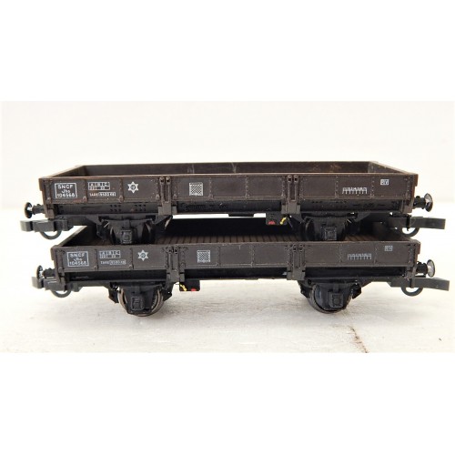 JOUEF DEUX WAGONS PLAT A ESSEIUX MARRON FONCE MODELISER HO EN BOITE CRISTAL
