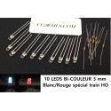 CC2003 - 10 LEDS BI-COULEUR BLANC/ROUGE 3 MM SPECIALE TRAIN HO JOUEF ROCO LIMA