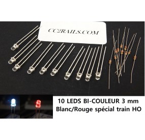 CC2003 - 10 LEDS BI-COULEUR BLANC/ROUGE 3 MM SPECIALE TRAIN HO JOUEF ROCO LIMA