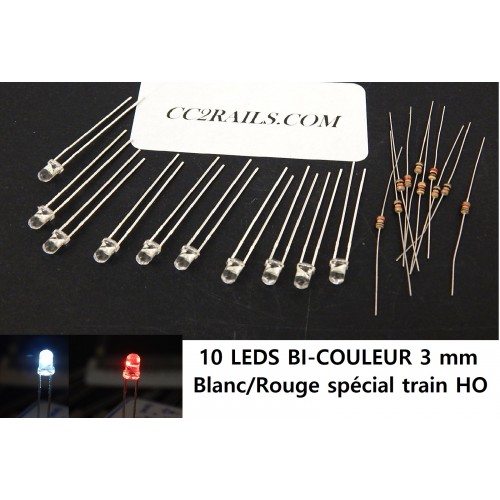 CC2003 - 10 LEDS BI-COULEUR BLANC/ROUGE 3 MM SPECIALE TRAIN HO JOUEF ROCO LIMA