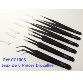 CC1008 OUTILS JEUX DE 6 PINCES BRUCELLES ANTISATATIQUE EN METAL DE PRECISION