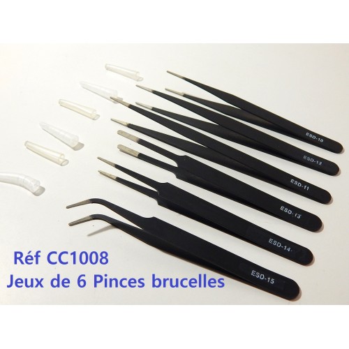 CC1008 OUTILS JEUX DE 6 PINCES BRUCELLES ANTISATATIQUE EN METAL DE PRECISION