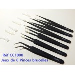 CC1008 OUTILS JEUX DE 6 PINCES BRUCELLES ANTISATATIQUE EN METAL DE PRECISION